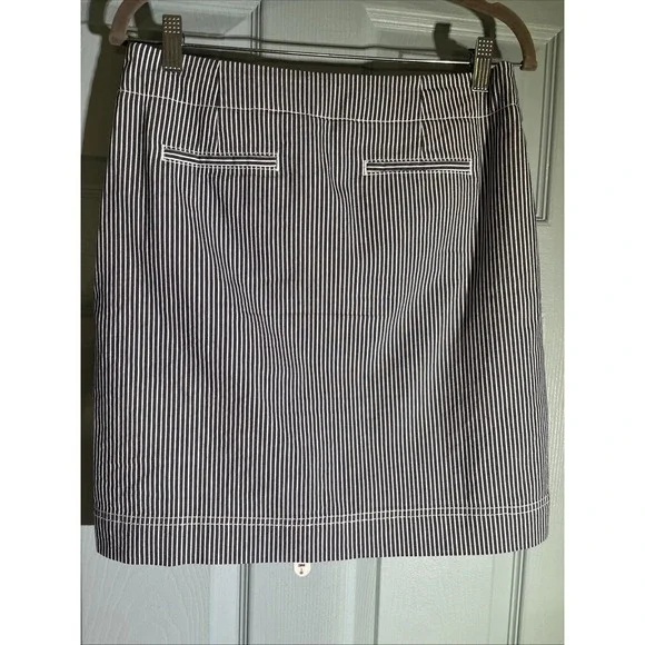 Talbots womens skirt blue and white stripe buttons in front lined. Sz 4 Petite - Picture 6 of 13